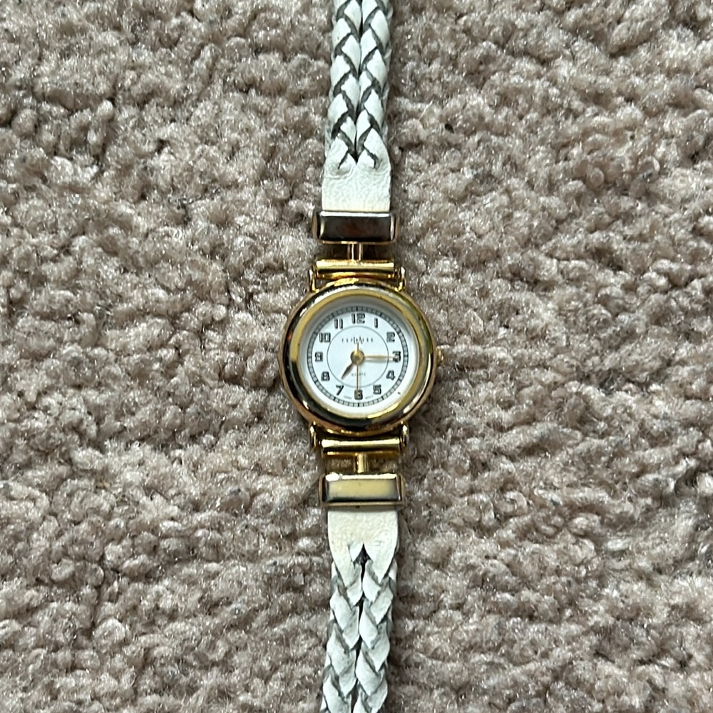 LA express women’s vintage gold/white‎ adjustable braided leather watch